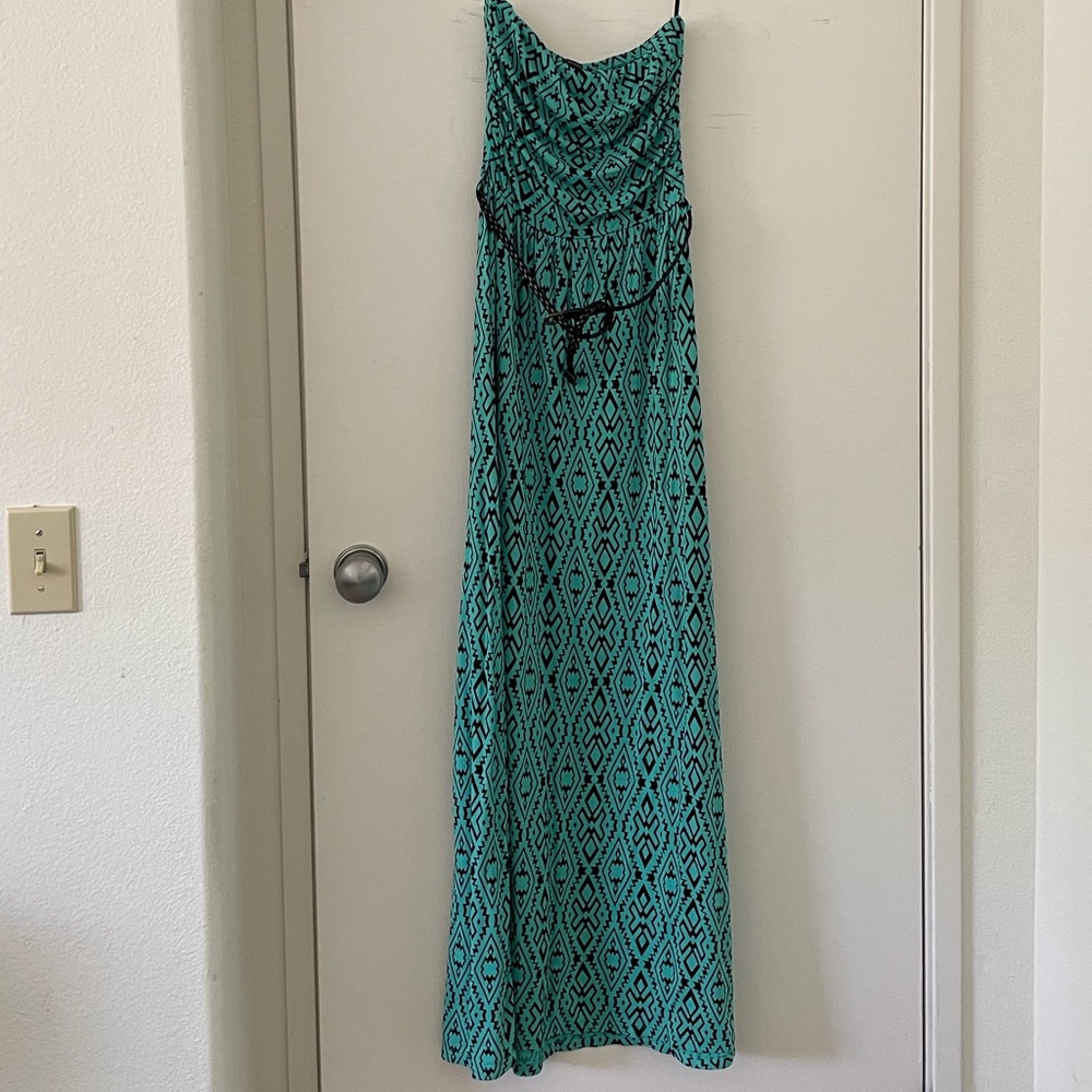 Printed maxi dress with belt